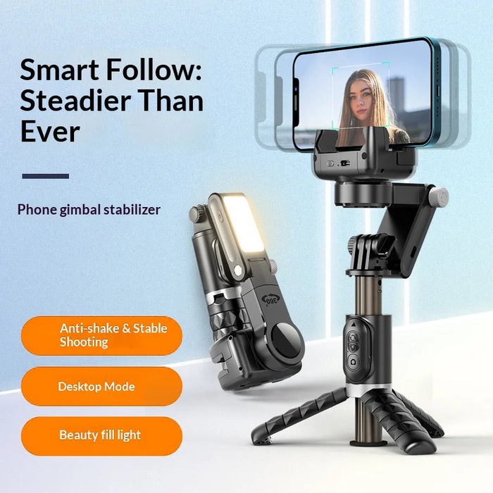 CYKE 2 in 1 Gimbal Stabilizer Selfie Stick Anti-Shake Phone Holder Tripod Stand with LED Fill Light - Black - 3