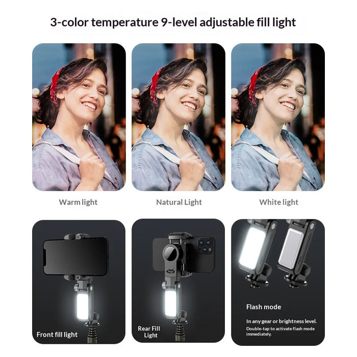 CYKE 2 in 1 Gimbal Stabilizer Selfie Stick Anti-Shake Phone Holder Tripod Stand with LED Fill Light - Black - 5