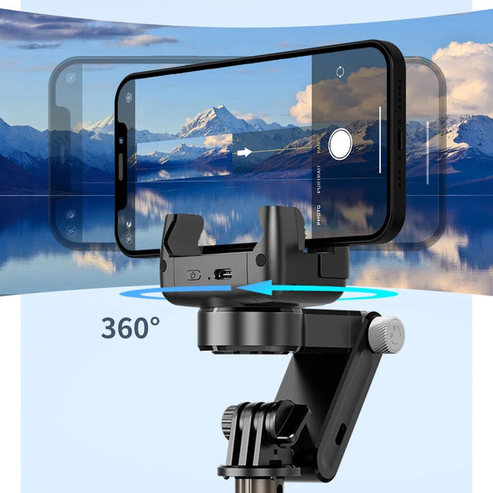 CYKE 2 in 1 Gimbal Stabilizer Selfie Stick Anti-Shake Phone Holder Tripod Stand with LED Fill Light - Black - 6