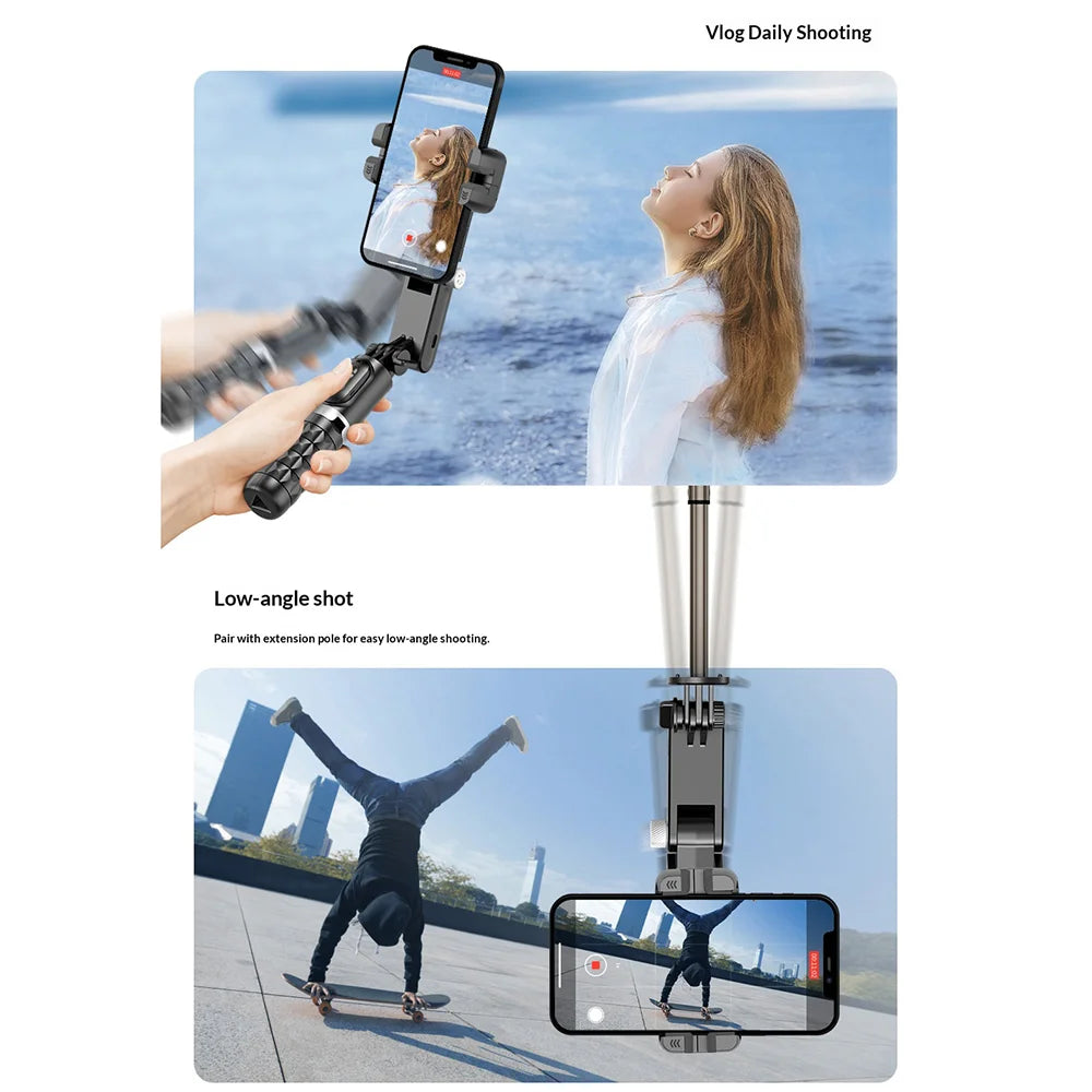CYKE 2 in 1 Gimbal Stabilizer Selfie Stick Anti-Shake Phone Holder Tripod Stand with LED Fill Light - Black - 7