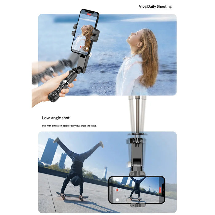 CYKE 2 in 1 Gimbal Stabilizer Selfie Stick Anti-Shake Phone Holder Tripod Stand with LED Fill Light - Black - 7