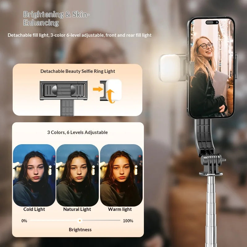 CYKE Q21S For Smartphone Bluetooth-compatible Selfie Stick with Fill Light Mini Tripod for Live Streaming Vlogging - Black - 3