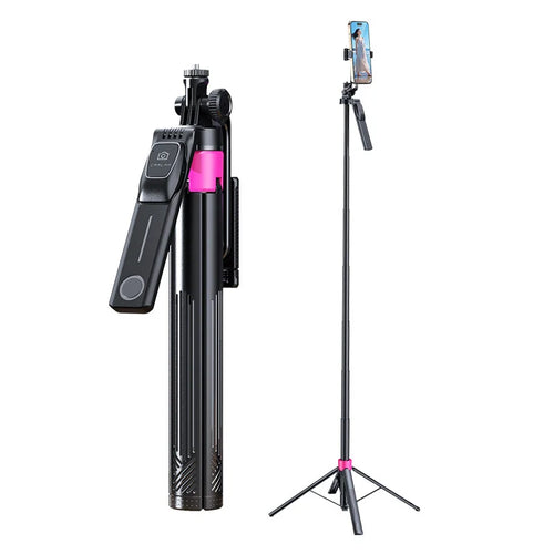 CYKE SS1 Phone Tripod 165cm Extendable Selfie Stick 4-Leg Stable Stand with Bluetooth-compatible Remote - Black - 1