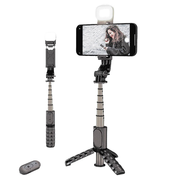 CYKE Q11S 2 in 1 7-section Extendable Stainless Steel Tripod Foldable Selfie Stick with 3-color LED Fill Light - 1