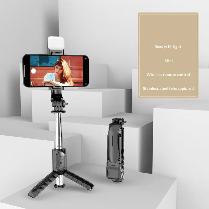 CYKE Q11S 2 in 1 7-section Extendable Stainless Steel Tripod Foldable Selfie Stick with 3-color LED Fill Light - 3