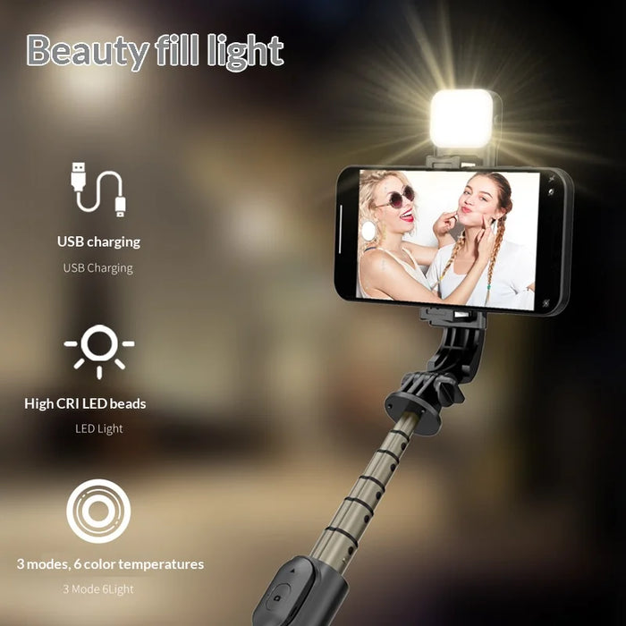 CYKE Q11S 2 in 1 7-section Extendable Stainless Steel Tripod Foldable Selfie Stick with 3-color LED Fill Light - 5