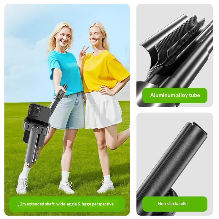 P61 Stretchable Selfie Stick with Dual Square Fill Lights, Auto Pop-Up Cell Phone Tripod Stand Remote Control for Live Streaming / Video Recording - 3