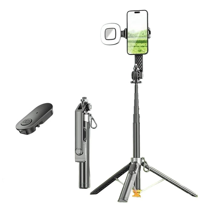 P61 Stretchable Selfie Stick with Square Fill Light, Auto Pop-Up Cell Phone Tripod Stand Remote Control for Live Streaming / Video Recording - 1