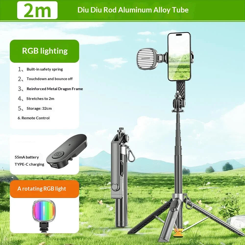 P61 Stretchable Selfie Stick with G-Style Fill Light, Auto Pop-Up Cell Phone Tripod Stand Remote Control for Live Streaming / Video Recording - 2