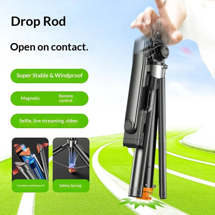 P61 Stretchable Selfie Stick with K-Style Fill Light, Auto Pop-Up Cell Phone Tripod Stand Remote Control for Live Streaming / Video Recording - 3