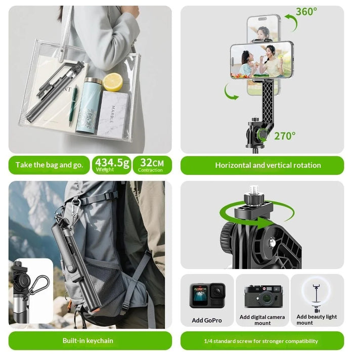 P61 Stretchable Selfie Stick with K-Style Fill Light, Auto Pop-Up Cell Phone Tripod Stand Remote Control for Live Streaming / Video Recording - 6