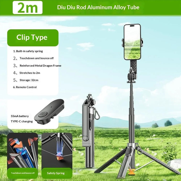 P61 Stretchable Selfie Stick Auto Pop-Up Cell Phone Tripod Stand with Remote Control for Live Streaming / Video Recording - 2