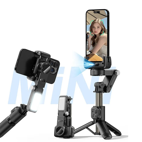 CYKE Q19 3 in 1 AI Face Tracking Handheld Gimbal Stabilizer for Smartphone Selfie Stick Tripod Built-in LED Fill Light - Black - 1