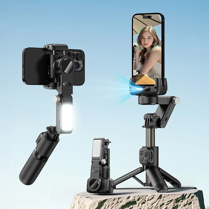 CYKE Q19 3 in 1 AI Face Tracking Handheld Gimbal Stabilizer for Smartphone Selfie Stick Tripod Built-in LED Fill Light - Black - 2