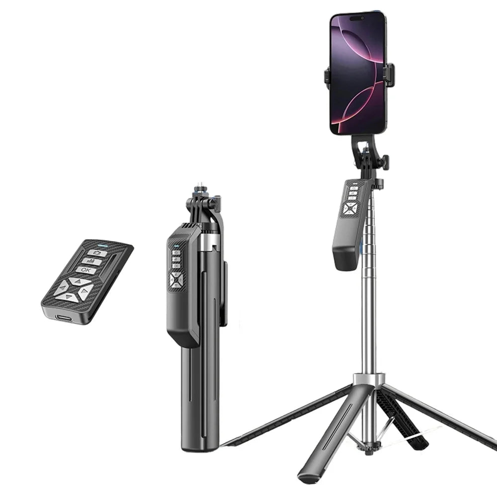 P18TK Bluetooth-compatible Selfie Stick with Phone Clamp Anti-Shake Handheld Stabilizer 1.8m Extendable 4-leg Tripod for Live Streaming - Black - 1