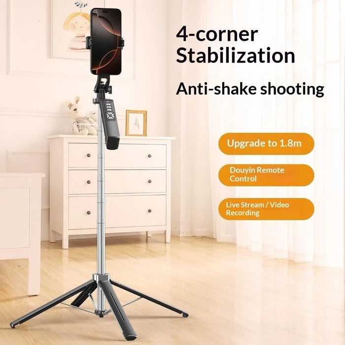 P18TK Selfie Stick with Dual Square Fill Light Handheld Stabilizer Pop-up Tripod Stand for Live Streaming - Black - 7