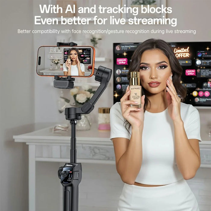 YESIDO SF32-PRO Smartphone Gimbal Stabilizer Bluetooth-Compatible Tripod Stand 3-Axis AI Tracking for Vlogging / Live Streaming / Video Recording - Black - 5