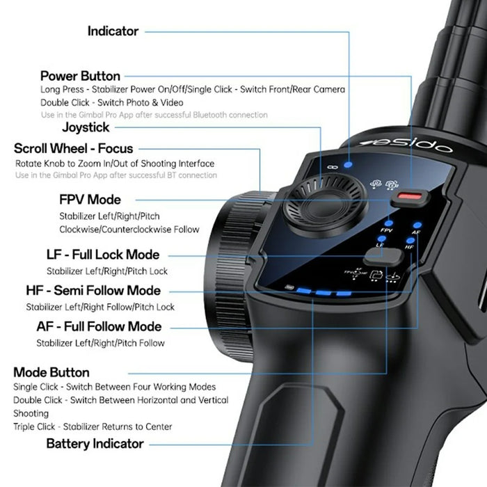 YESIDO SF32-PRO Smartphone Gimbal Stabilizer Bluetooth-Compatible Tripod Stand 3-Axis AI Tracking for Vlogging / Live Streaming / Video Recording - Black - 7