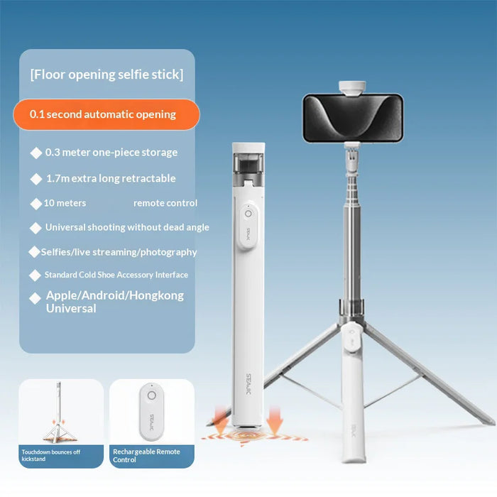 CYKE AB226 2 in 1 Auto Pop-up Anti-Shake Tripod Extendable Selfie Stick for Photography/Videography, without Fill Light - White - 2
