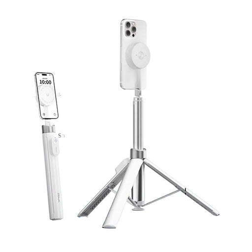 CYKE AB230 1.7m Extendable Selfie Stick with Magnetic Phone Holder Auto Pop-up Tripod Stand for Live Streaming - White - 1