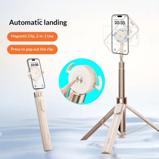 CYKE AB230 1.7m Extendable Selfie Stick with Magnetic Phone Holder Auto Pop-up Tripod Stand for Live Streaming - White - 2