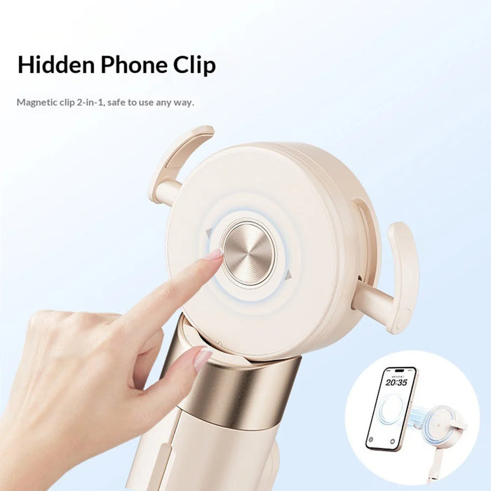 CYKE AB230 1.7m Extendable Selfie Stick with Magnetic Phone Holder Auto Pop-up Tripod Stand for Live Streaming - White - 3