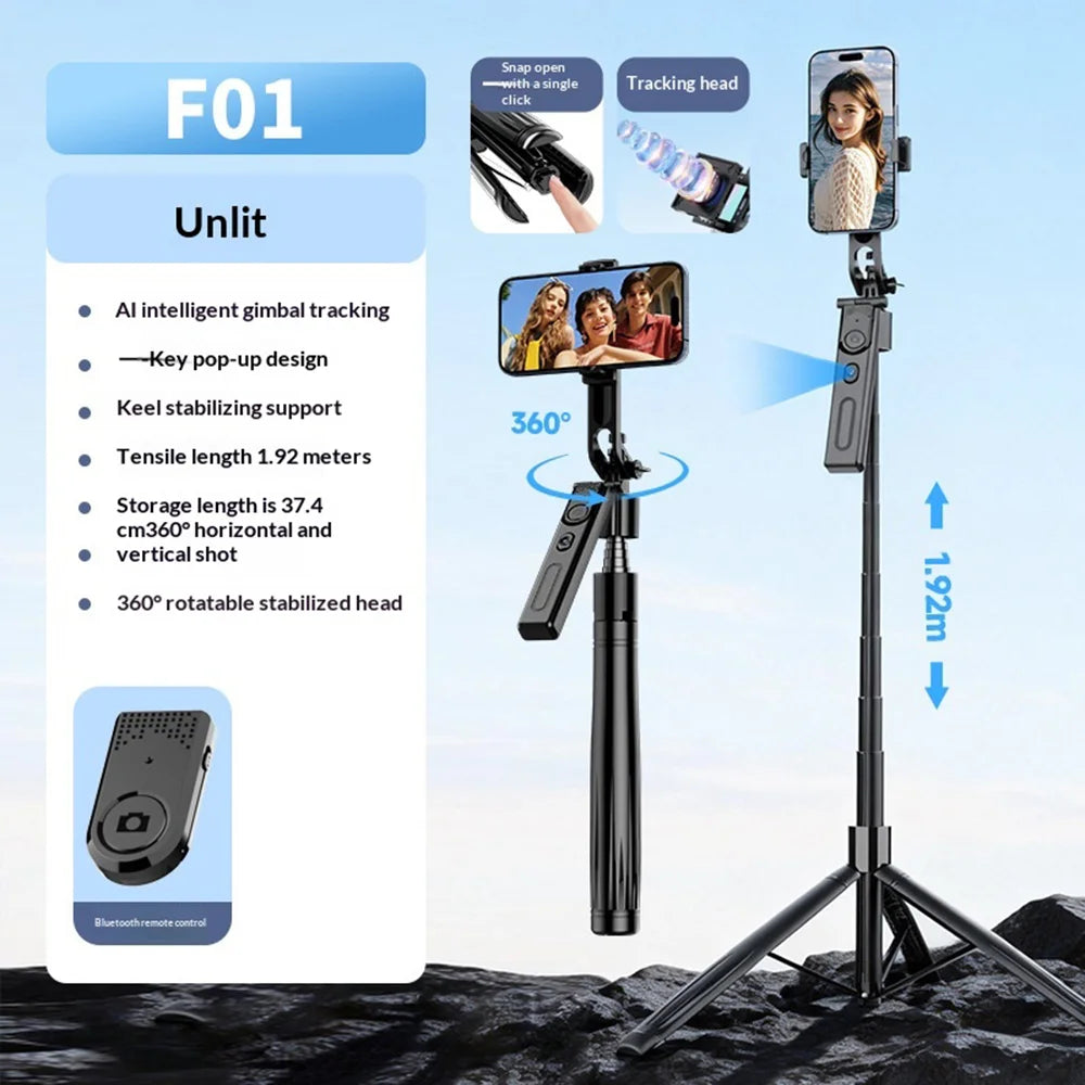 F01 AI Smart Face Tracking Gimbal Selfie Stick 192cm Telescopic Tripod Stand for Live Streaming - 2