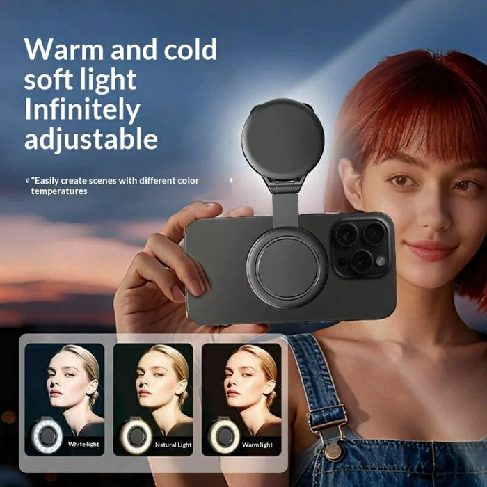 D13 Magnetic Ring Light for Phone Photography 180° Rotating Portable LED Fill Light with 3 Color Modes - Black - 3