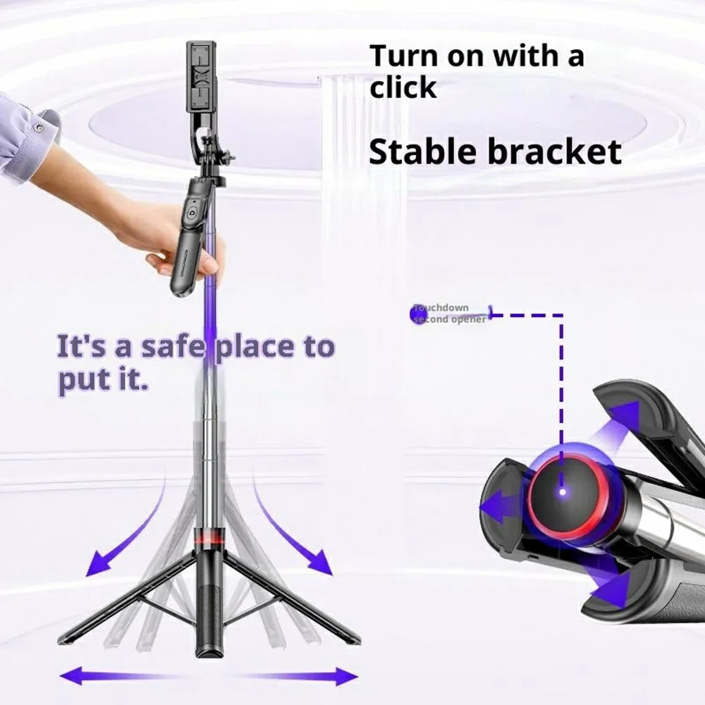 F05 Extendable Selfie Stick Tripod Stand 360° Rotating Remote Control Phone Holde for Vlogging Photography - 3