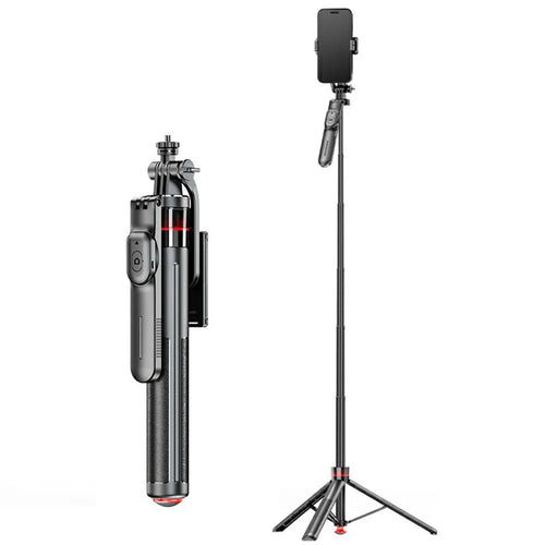 F06 One-Touch Deploy Selfie Stick Tripod 1300mm Extendable Automatic Tripod Stand for Travel, Vlogging - Black - 1