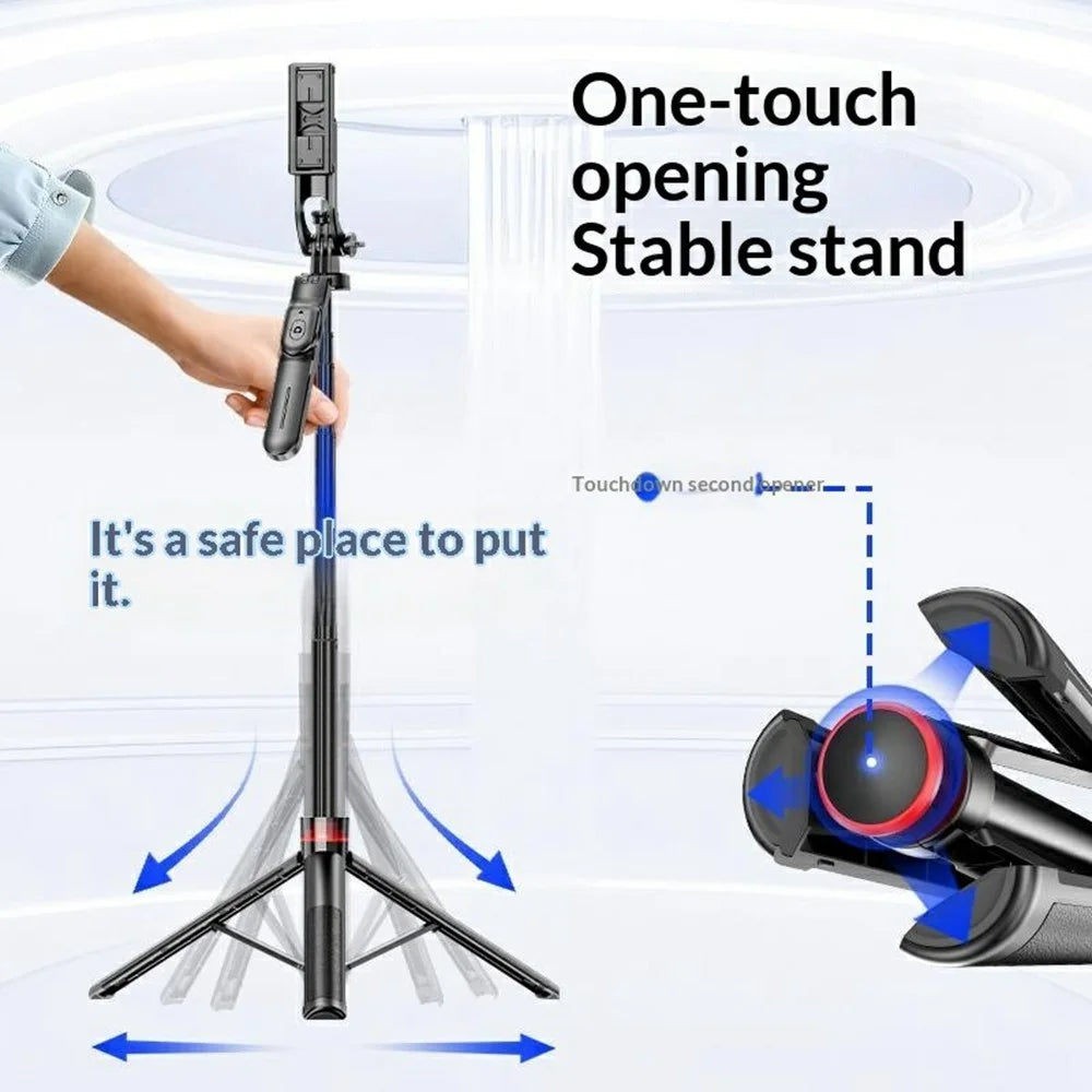 F06 One-Touch Deploy Selfie Stick Tripod 1300mm Extendable Automatic Tripod Stand for Travel, Vlogging - Black - 3