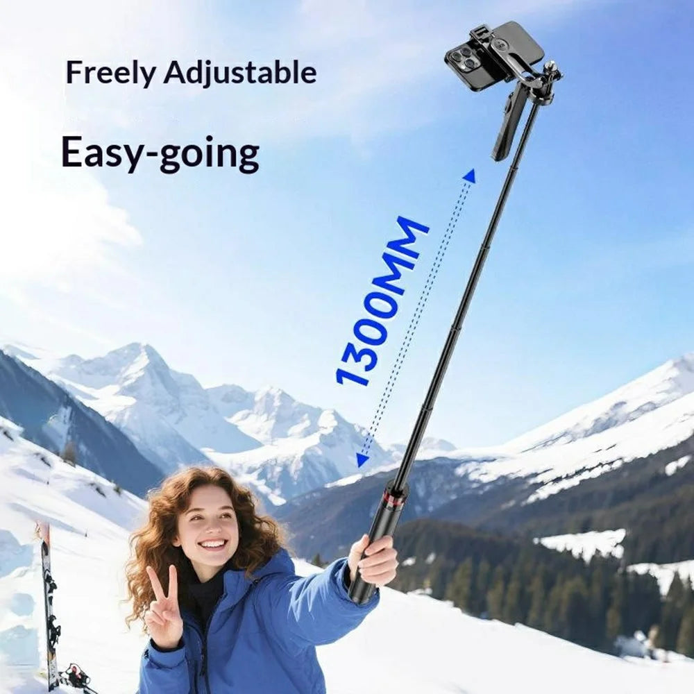F06 One-Touch Deploy Selfie Stick Tripod 1300mm Extendable Automatic Tripod Stand for Travel, Vlogging - Black - 5
