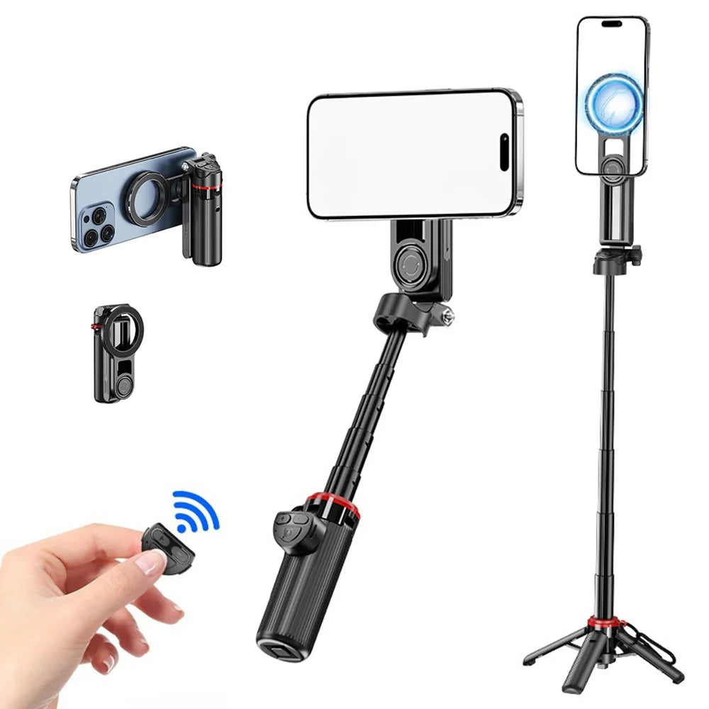 F08 Magnetic Phone Tripod with Bluetooth-compatible Remote Shutter Anti-shake Selfie Stick for Photography - Black - 1