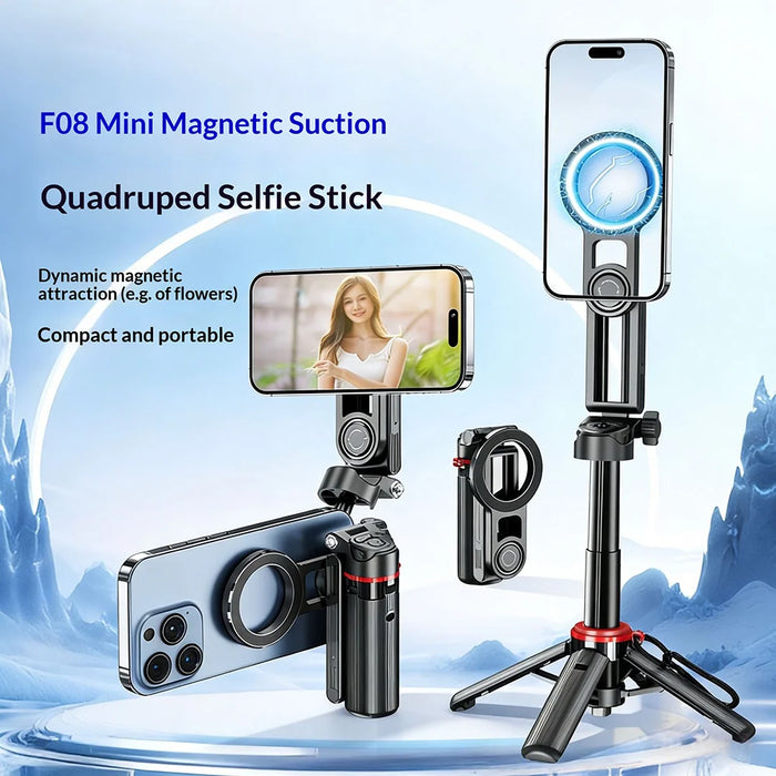 F08 Magnetic Phone Tripod with Bluetooth-compatible Remote Shutter Anti-shake Selfie Stick for Photography - Black - 2