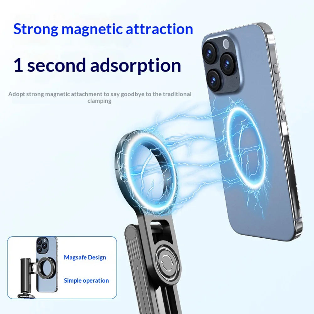 F08 Magnetic Phone Tripod with Bluetooth-compatible Remote Shutter Anti-shake Selfie Stick for Photography - Black - 3