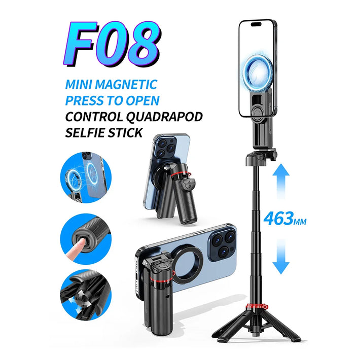 F08 Magnetic Phone Tripod with Bluetooth-compatible Remote Shutter Anti-shake Selfie Stick for Photography - Black - 6