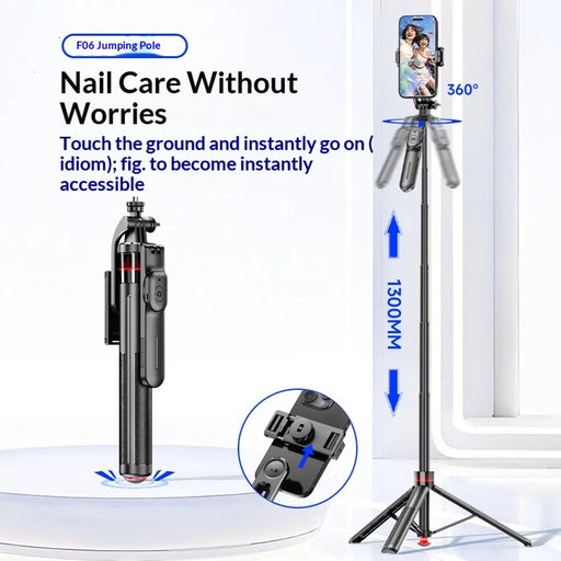 F06 1.3m Extendable Selfie Stick Auto Pop Open Tripod with Bluetooth-compatible Remote - F06 - 2