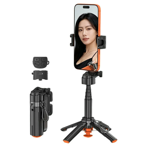 T13Y Bluetooth-compatible Selfie Stick Extendable Tripod Auto Open Zinc Alloy Phone Handle Holder - Black - 1