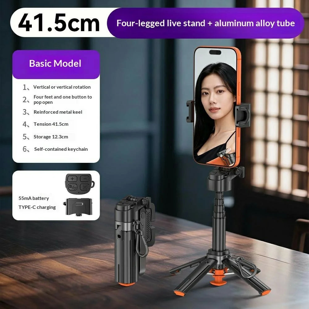 T13Y Bluetooth-compatible Selfie Stick Extendable Tripod Auto Open Zinc Alloy Phone Handle Holder - Black - 2