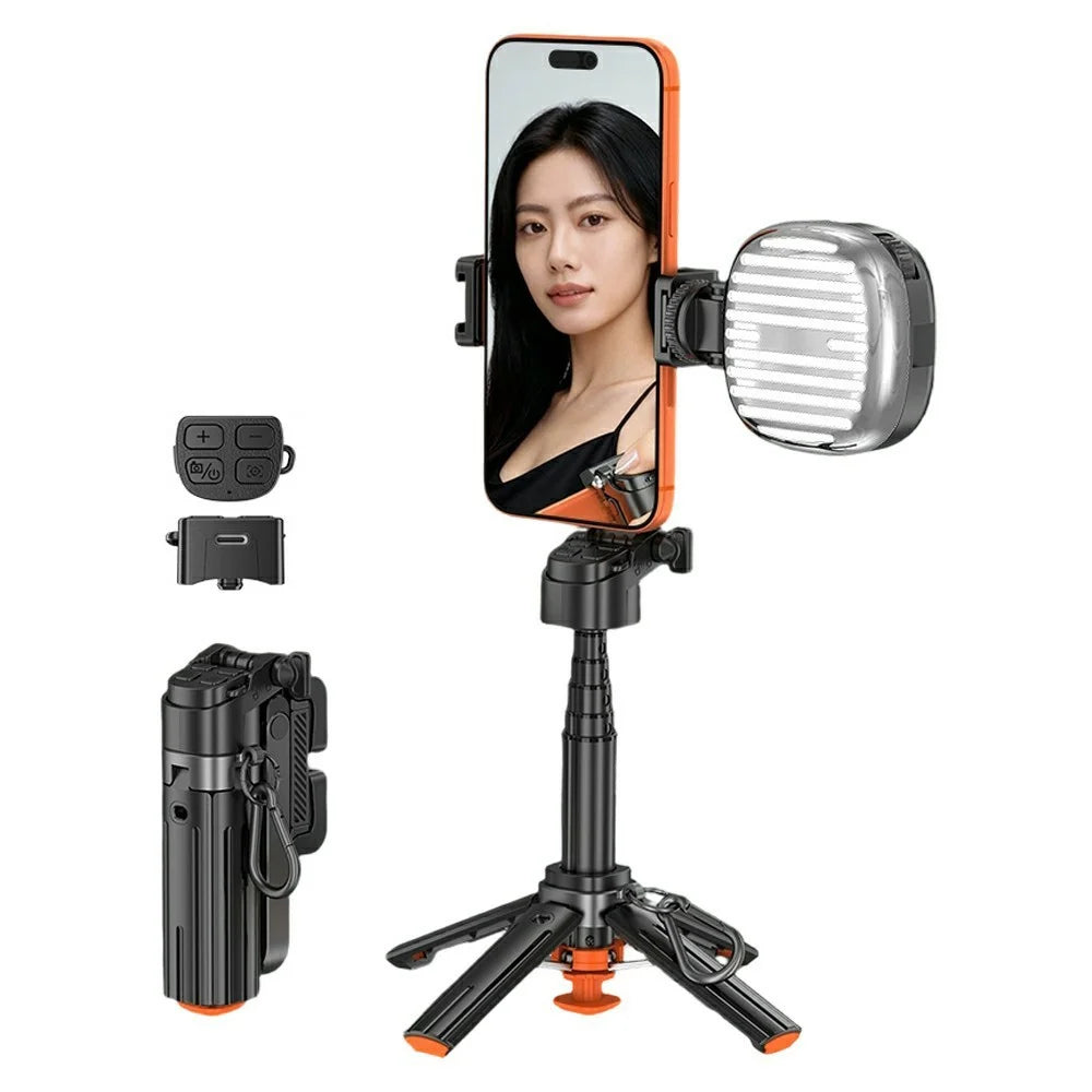 T13Y Bluetooth-compatible Selfie Stick Tripod with RGB Fill Light Auto Open Phone Handle Holder - Black - 1