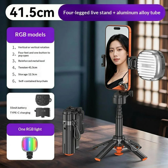 T13Y Bluetooth-compatible Selfie Stick Tripod with RGB Fill Light Auto Open Phone Handle Holder - Black - 2