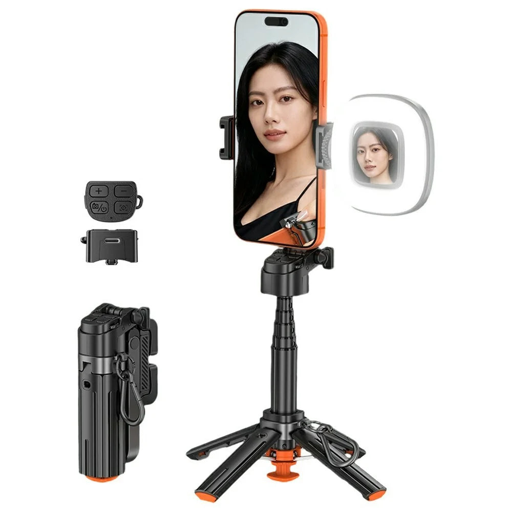 T13Y Bluetooth-compatible Selfie Stick Tripod with Square Fill Light Phone Grip Handle Holder - Black - 1