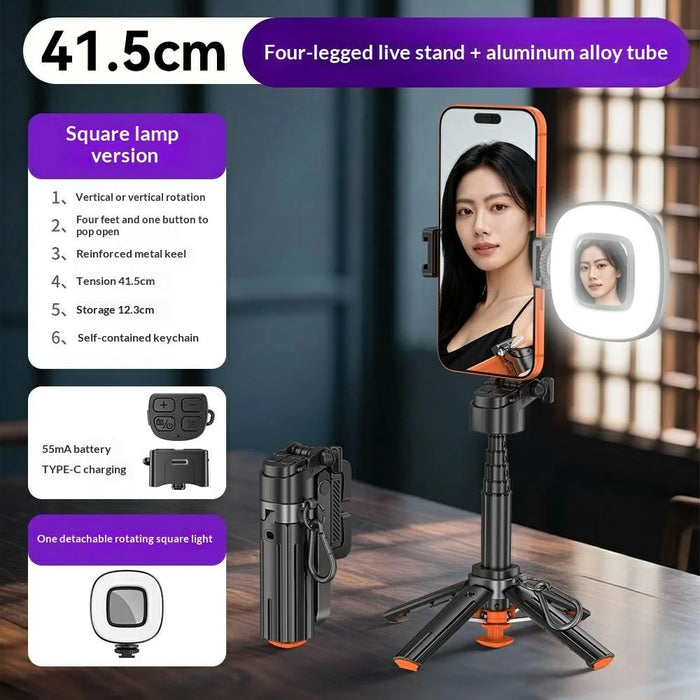 T13Y Bluetooth-compatible Selfie Stick Tripod with Square Fill Light Phone Grip Handle Holder - Black - 2