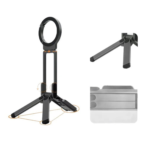 Portable Magnetic Phone Stand Travel Foldable Rotating Cellphone Holder for Selfie Live Streaming - Space Gray - 1