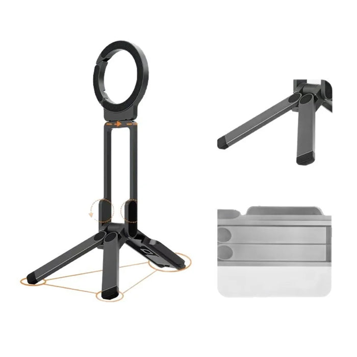 Portable Magnetic Phone Stand Travel Foldable Rotating Cellphone Holder for Selfie Live Streaming - Space Gray - 1