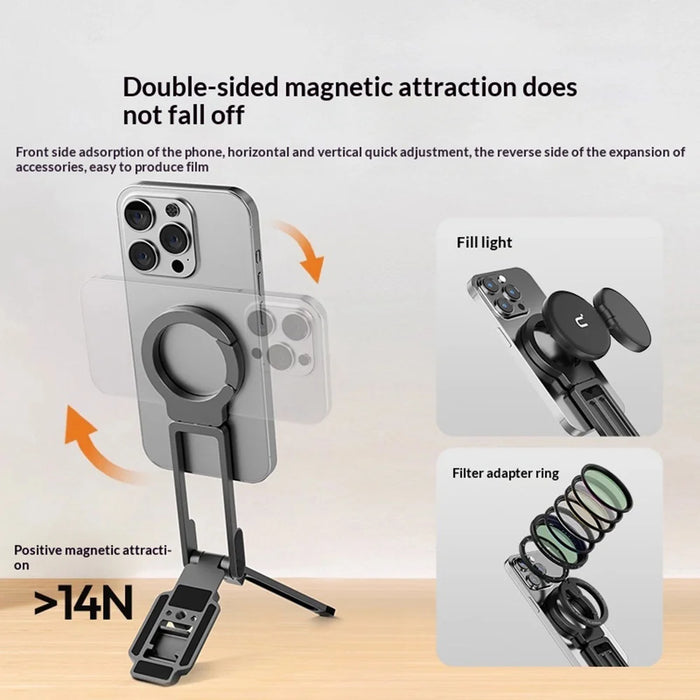 Portable Magnetic Phone Stand Travel Foldable Rotating Cellphone Holder for Selfie Live Streaming - Space Gray - 5