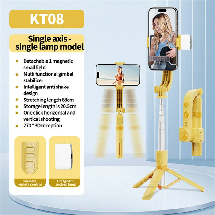 KT08 Phone Gimbal Stabilizer with Single Magnetic Fill Light Bluetooth-compatible Remote Control Anti-shake Tripod Selfie Stick - 2