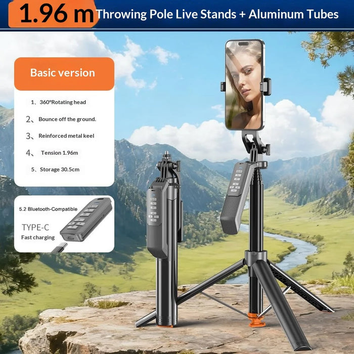 T02TK 360 Degrees Rotation Selfie Stick Tripod Bluetooth-compatible Remote Control Phone Tripod Stand for Live Streaming - 2