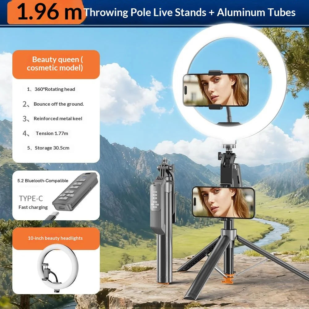 TO2TK Multi-Axis Tripod with Ring Light Bluetooth-compatible Selfie Stick Tripod 360 Degrees Rotatable Phone Tripod Stand - 2