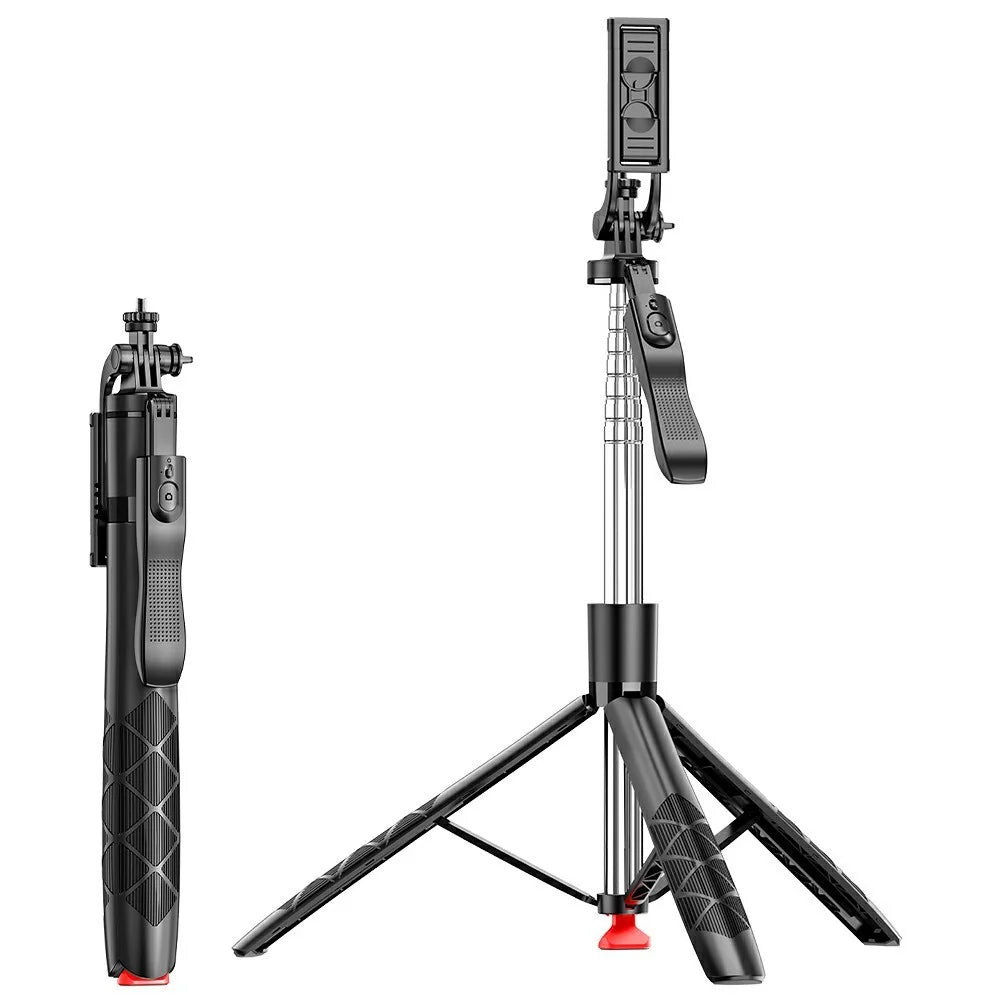 L15-TT 1.8m Auto Pop Open Tripod Selfie Stick Remote Control Bluetooth-compatible Stainless Steel Adjustable Stand for Photography - Black - 1